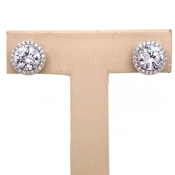 Designer Jewelry - Designer Sterling Silver Cubic Zirconia Halo Stud Pierced Back Earrings! 59